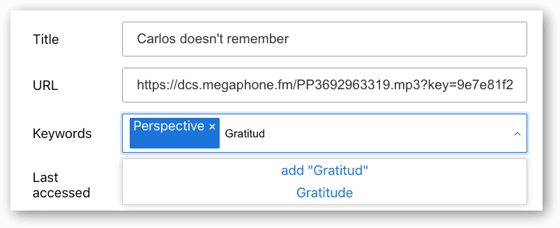 screenshot of adding a keyword in the reminders project
